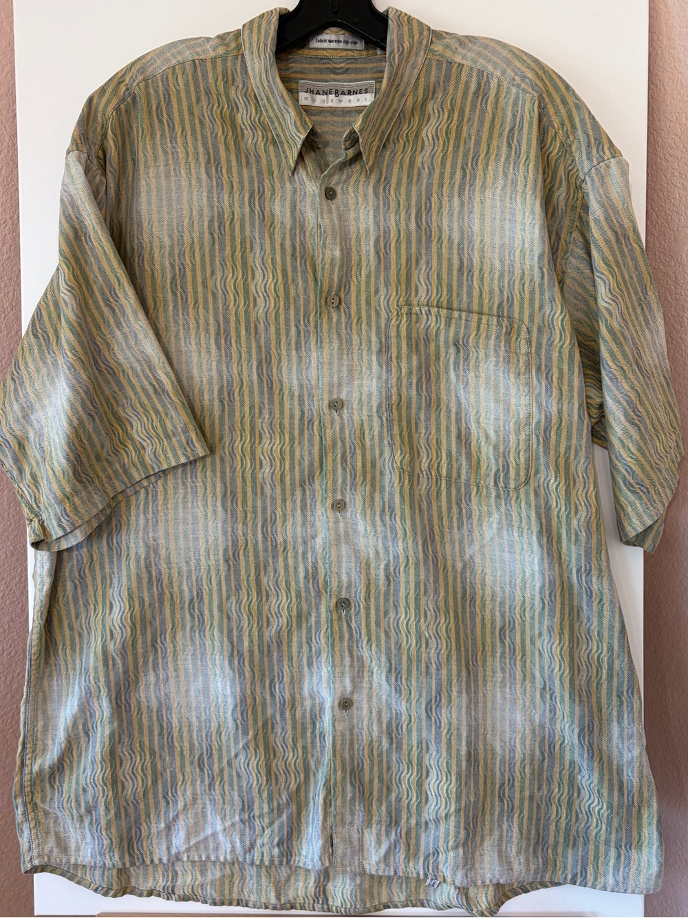 Vintage Jhane Barnes Shirt Mens XL Japanese Cotton Green Stripe Chevron ButtonUp